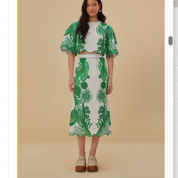 MATCHING SET | Farm Rio Green Color Festival Euroflax Blouse & Skirt Set, Size L - Picture 2 of 7